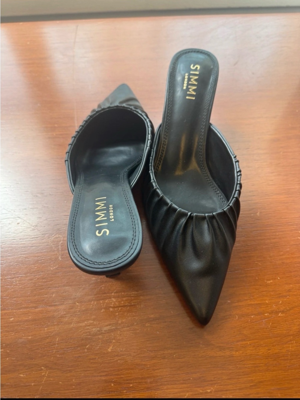 SIMMI London Black Ruched Pointed Mule